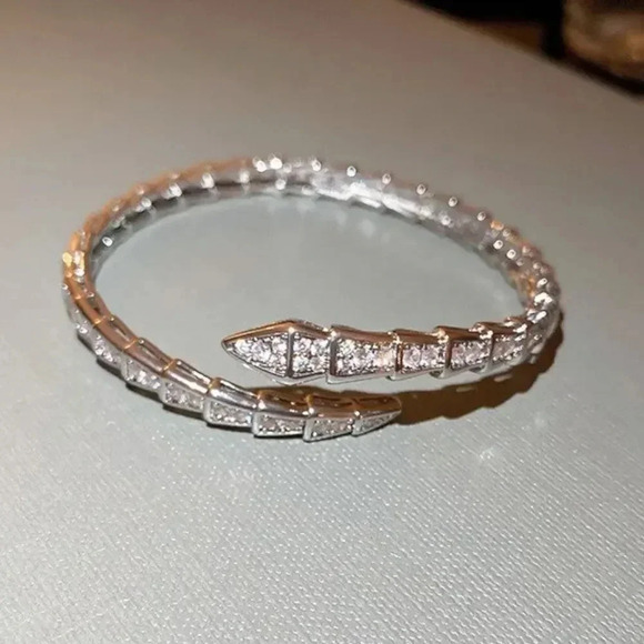 Serpenti Snake Crystal Silver Cuff Bracelet - Picture 6 of 16